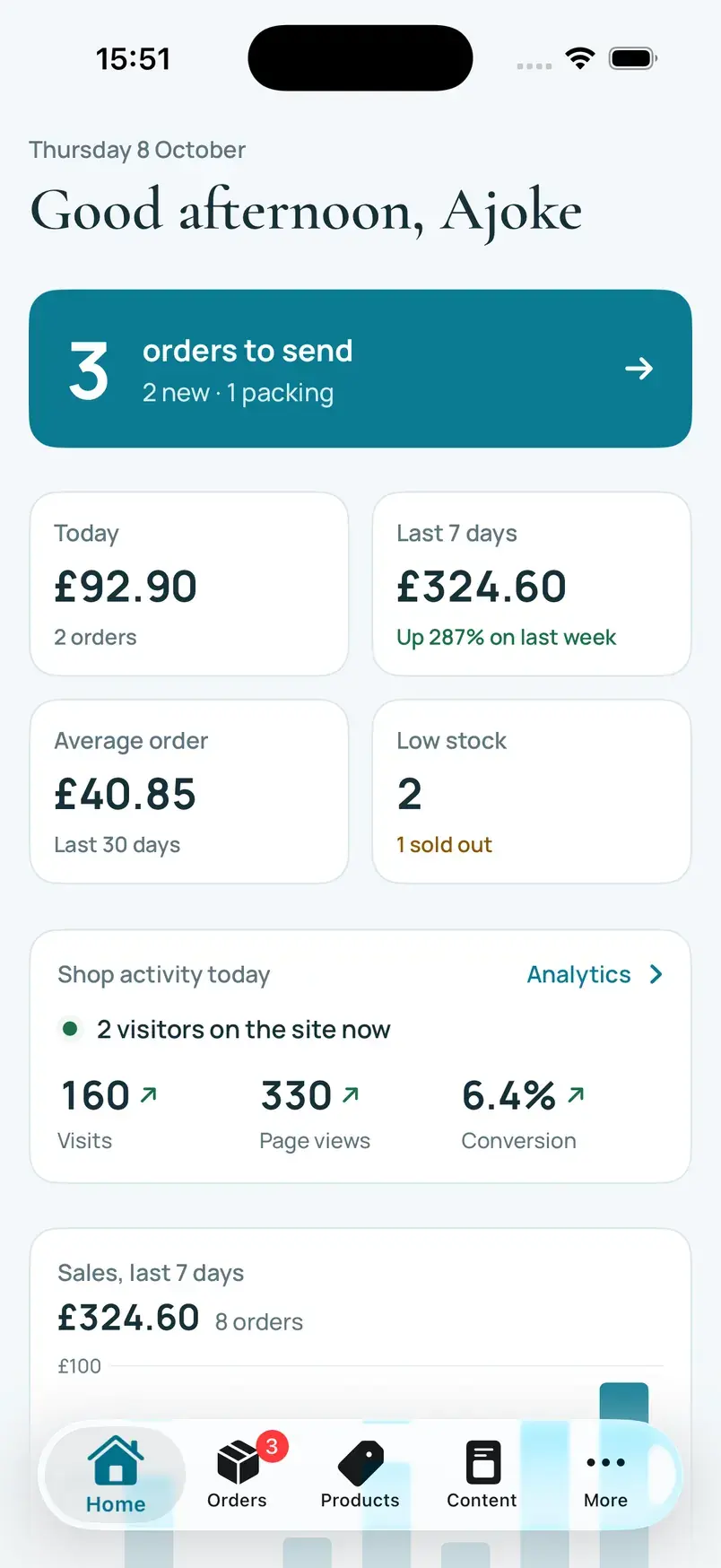 AJ Trinkets admin dashboard on iPhone