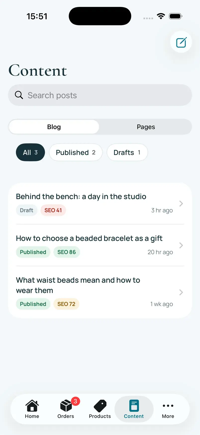 AJ Trinkets admin journal content on iPhone