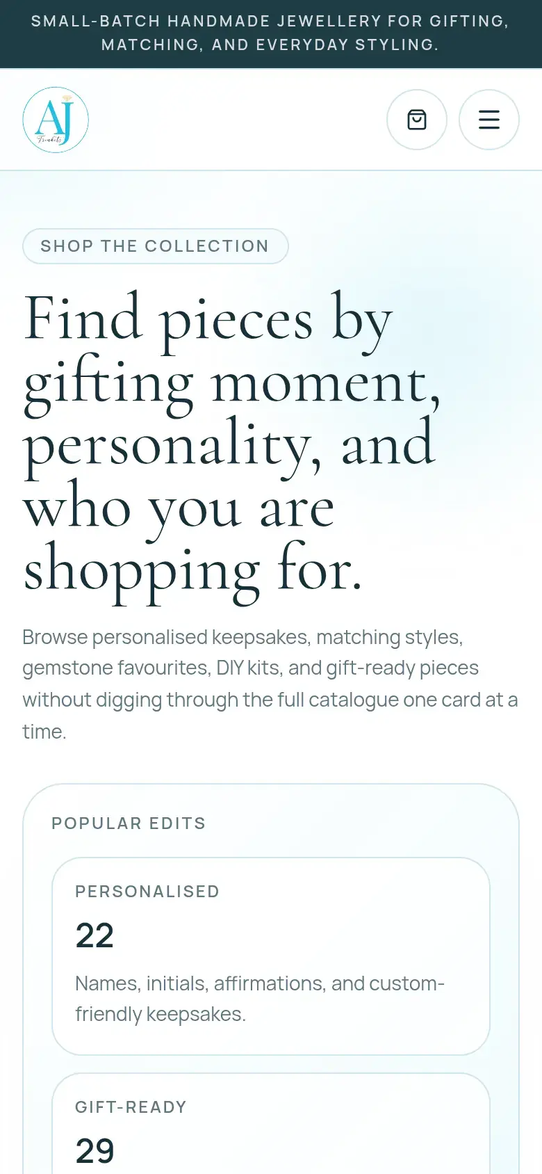AJ Trinkets shop by moment on a phone